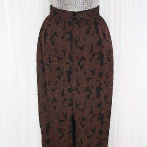 1990s Vintage Size XS/S Brown and Black Textured Patterned Midi Skirt